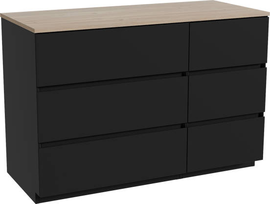Storke Edge staand badkamermeubel 120 x 52 cm mat zwart met Panton enkel of dubbel tablet in melamine ruwe eik