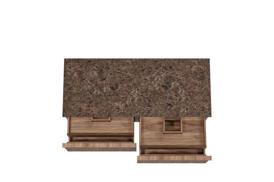 Balmani Forma hängendes Möbelstück Set: 135 x 55 cm, Amerikanischer Nussbaum, mit Stretto Einzel- oder Doppel Waschtischplatte, Marmor, Dark Emperador, Vertikale asymmetrische Runde Rippe