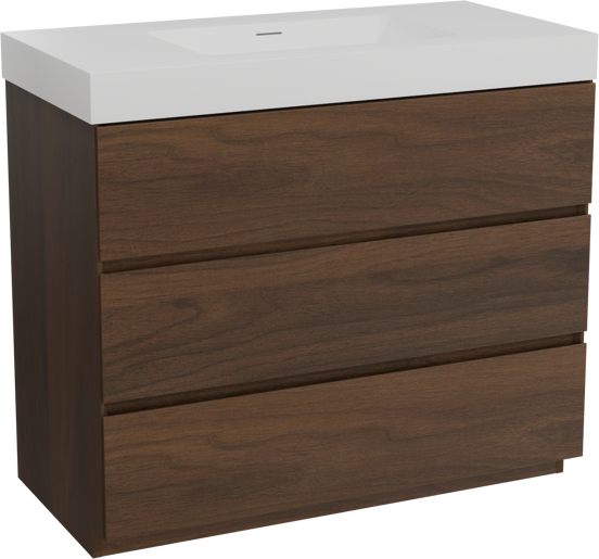 Storke Edge staand badkamermeubel 105 x 52 cm notelaar met Mata High enkele wastafel in solid surface mat wit