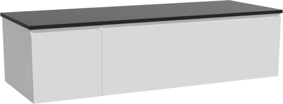 Storke Edge hängendes Möbelstück Set: 140 x 52 cm, Weiß glänzend, mit Panton Einzel- oder Doppel Waschtischplatte, Pulverbeschichtetes MDF Schwarz matt