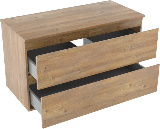Linie Lado zwevend badmeubel 100 x 46 cm naturel eiken met Lado enkel of dubbel wastafelblad in melamine naturel eiken