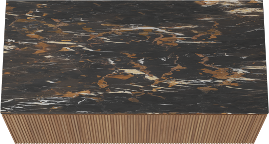 Balmani Eclips meuble salle de bains suspendu 120 x 55 cm Teck avec Stretto tablette simple en Portoro Gold marbre, Nervure droite symétrique verticale