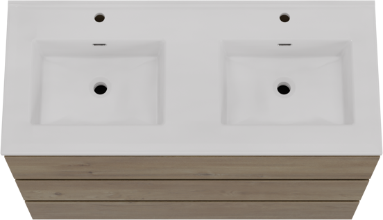 Storke Edge freistehendes Möbelstück Set: 120 x 52 cm, Raue Eiche, mit Kera Doppelwaschtisch, Keramik Weiß glänzend