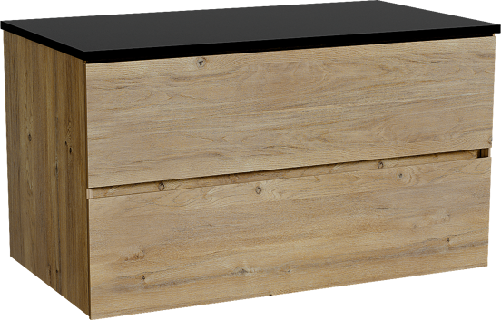 Storke Edge meuble salle de bains suspendu 95 x 52 cm chêne brut avec Panton tablette simple en mdf enduit de poudre noir mat