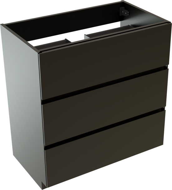 Storke Edge stehender Waschbeckenunterschrank: 80 x 46 cm, Schwarz matt, 3 Schubladen