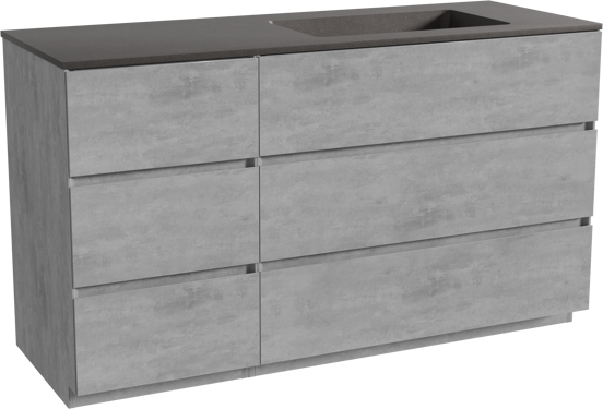 Storke Edge freistehendes Möbelstück Set: 140 x 52 cm, Beton dunkelgrau, mit Scuro Waschtisch rechts, Quarz Schwarz matt