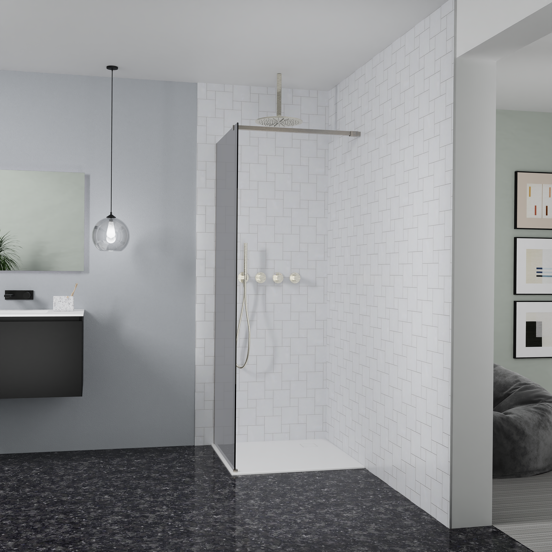 Balmani Modular inloopdouche: 80 x 200 cm, Rookglas met coating, Brushed CoolMetal profielen