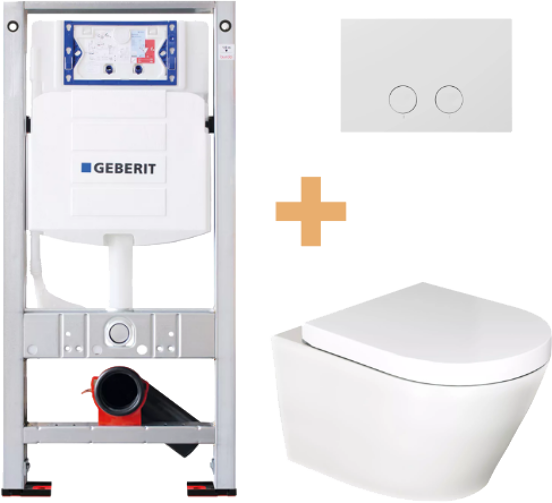 WC Set: Luca Varess Calibro Hänge WC, Weiß satiniert, spülrandlos, Burda Element für Wand-WC mit Geberit Sigma UP320 Spülkasten und Luca Varess Betätigungsplatte