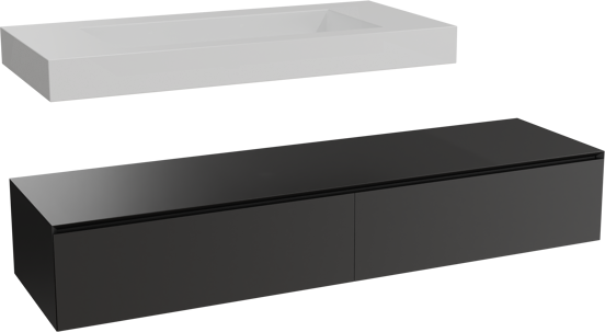 Balmani Mitra Elements meuble salle de bains suspendu 180 x 55 cm noir mat avec Dominus lavabo simple pour 2 trous de robinet 120 cm en solid surface blanc mat
