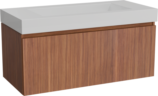 Balmani Sfera hängendes Möbelstück Set: 120 x 55 cm, Amerikanischer Nussbaum, mit Modus Einzelwaschtisch für 2 Armaturenlöcher, Solid Surface Weiß matt