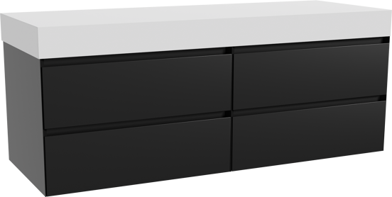 Balmani Mitra meuble salle de bains suspendu 150 x 55 cm noir mat avec Dominus tablette simple ou double en solid surface blanc mat