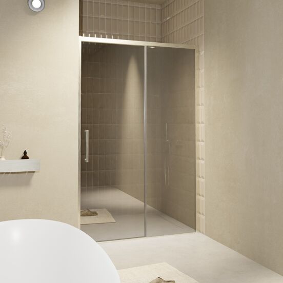 Balmani Senses Design douche schuifdeur rechts 160 cm x 210 cm Reflex spiegelglas, Brushed CoolMetal profielen, met coating