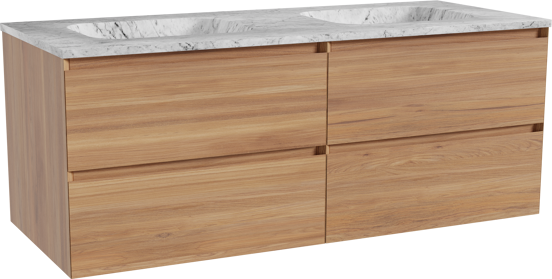 Balmani Mitra meuble salle de bains suspendu 135 x 55 cm teck avec Tablo Arcato double vasque en marbre carrara