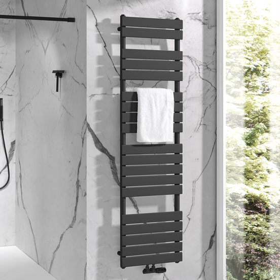 Vipera Vulcan enkele handdoekradiator 50 x 180 cm elektrische verwarming antraciet grijs zij- en middenaansluiting 1.049W, weerstand inbegrepen