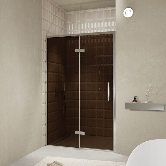 Balmani Senses Design douche draaideur links 140 cm x 210 cm Brons glas, Chroom profielen, met coating