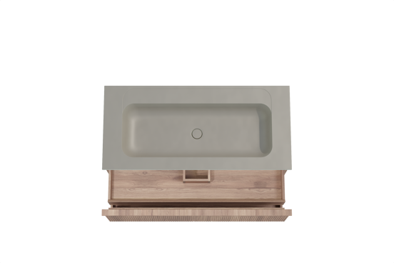 Balmani Forma meuble salle de bains suspendu 120 x 55 cm teck avec Tablo Strada lavabo simple pour 2 trous de robinet en marbre composite soie grise, Nervure droite symétrique verticale