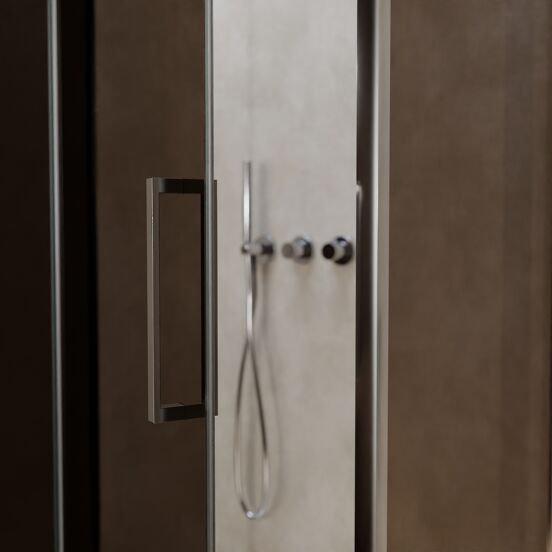 Balmani Senses Design douchehoek met linkse draaideur en vaste zijwand, 100 x 80 cm, Brons, Chroom profielen, met coating