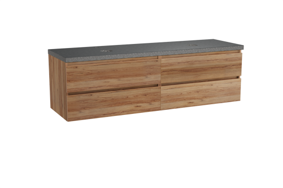 Balmani Lucida meuble salle de bains suspendu 180 x 55 cm teck avec Rock tablette double en granit noir