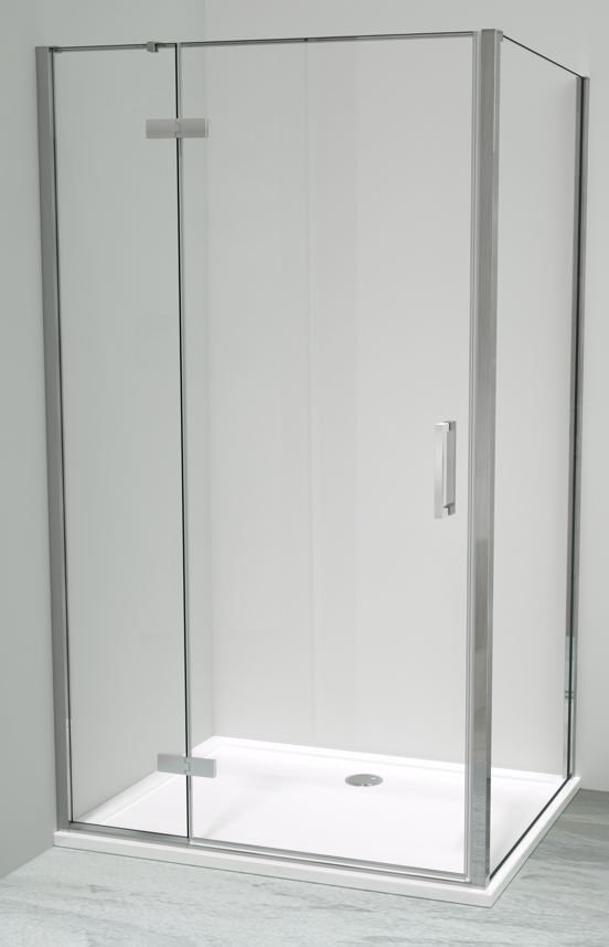 Luca Varess Nona paroi de douche avec porte pivotante et 2 parois latéraux fixes 90 x 120 cm verre transparent profil chrome brillant