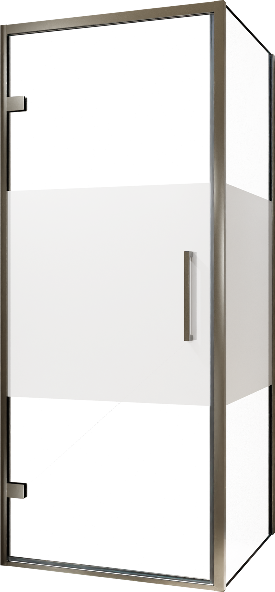 Balmani Senses Design douchehoek met linkse draaideur en vaste zijwand, 90 x 100 cm, Helder glas met matte strook, Brushed GunMetal profielen