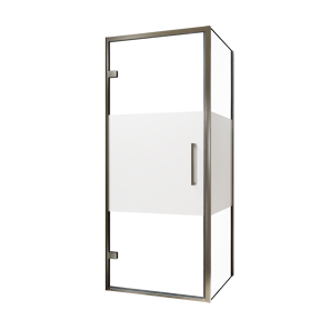 Balmani Senses Design douchehoek met linkse draaideur en vaste zijwand, 90 x 80 cm, Helder glas met matte strook, Brushed GunMetal profielen