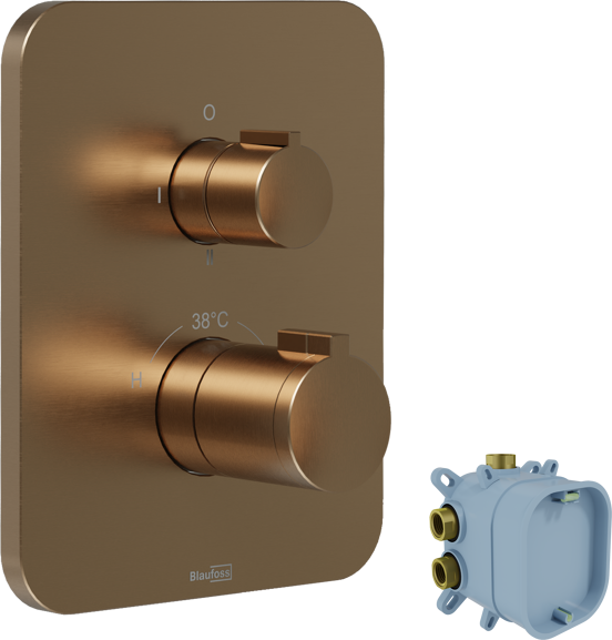 Blaufoss Smartbox Softline thermostatische inbouw douchekraan 2 functies Brushed Rosegold incl. inbouwelement