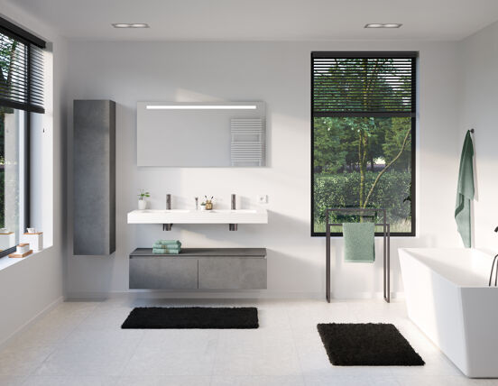 Storke Edge Modulo meuble sous-vasque suspendu 130 x 48 cm béton gris foncé 2 tiroirs