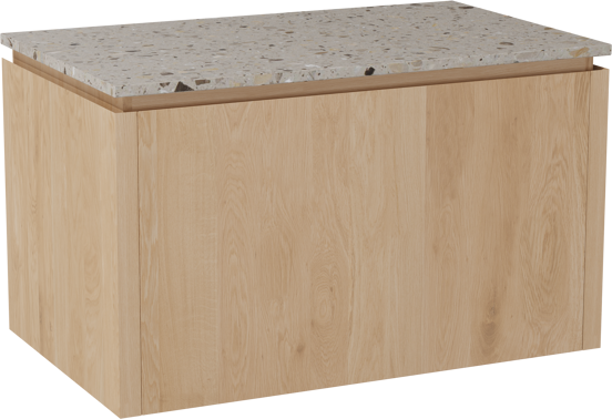 Balmani Eclips hängendes Möbelstück Set: 90 x 55 cm, Eiche Natur, mit Stretto Einzel Waschtischplatte Greige Terrazzo