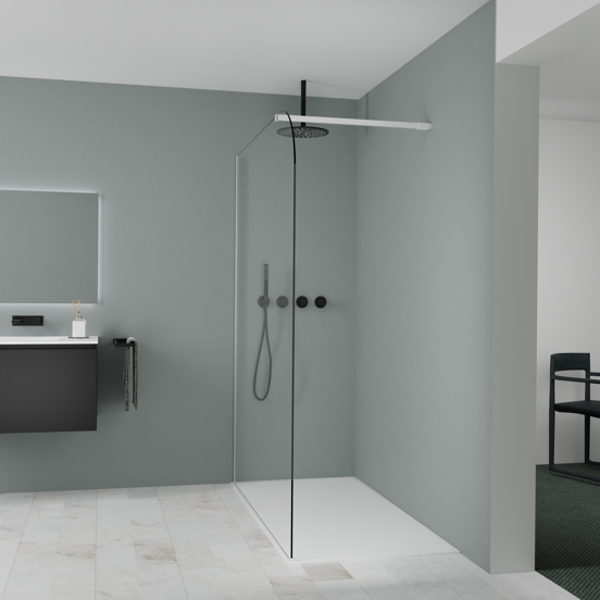Balmani Modular inloopdouche: 160 x 200 cm, Helder glas afgerond, Mat witte profielen