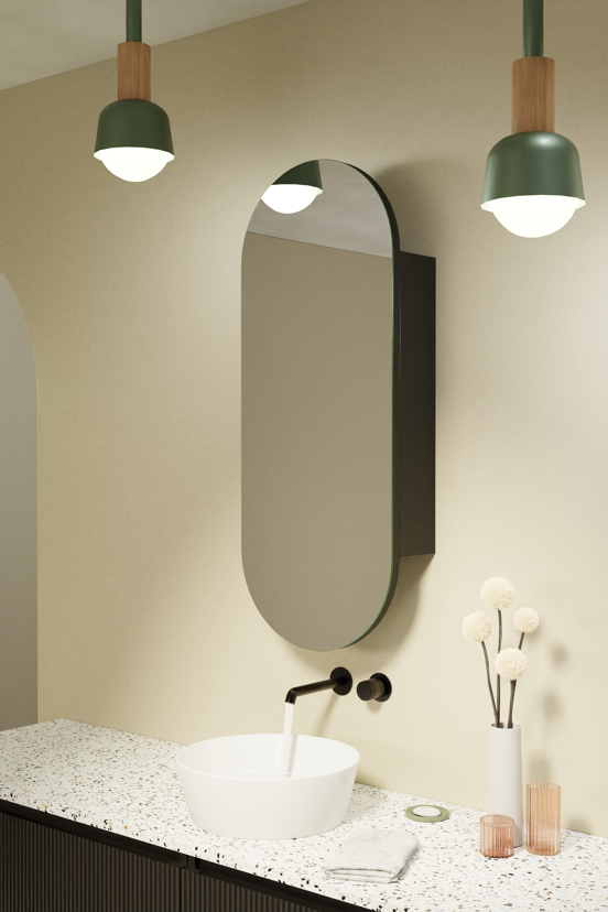 Storke Spiegelschrank Bad: Oval, 100 x 40 cm, Schwarz matt