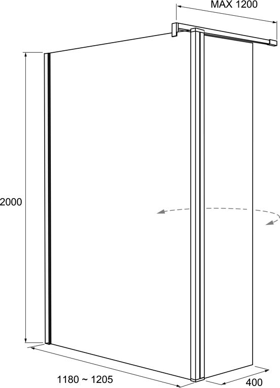 Balmani Move Walk-In Dusche: Bewegliche Seitenwand, 120 x 200 cm, Klarglas, Schwarzes Profil, matt