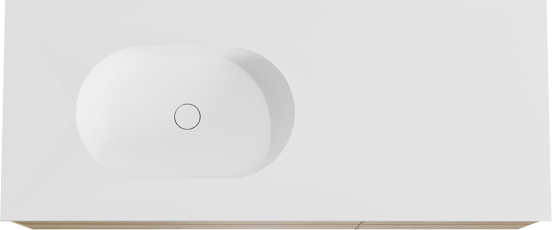 Balmani Mitra meuble salle de bains suspendu 135 x 55 cm chêne brut avec Tablo Oval vasque asymétrique gauche en solid surface blanc mat