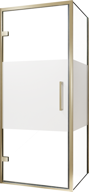 Balmani Senses Design douchehoek met linkse draaideur en vaste zijwand, 90 x 80 cm, Helder glas met matte strook, Brushed Champagne Gold profielen, met coating
