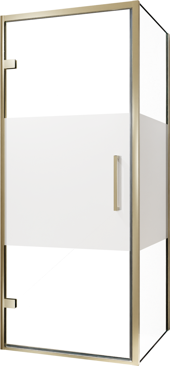 Balmani Senses Design douchehoek met linkse draaideur en vaste zijwand, 90 x 90 cm, Helder glas met matte strook, Brushed Champagne Gold profielen, met coating