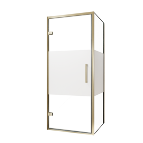 Balmani Senses Design douchehoek met linkse draaideur en vaste zijwand, 90 x 90 cm, Helder glas met matte strook, Brushed Champagne Gold profielen