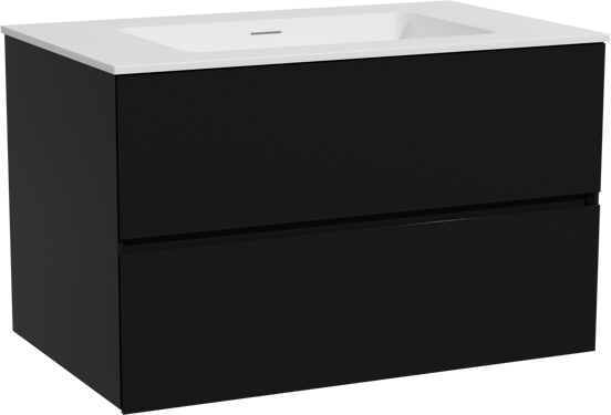 Storke Edge zwevend badmeubel 85 x 52 cm mat zwart met Mata enkele wastafel in solid surface mat wit