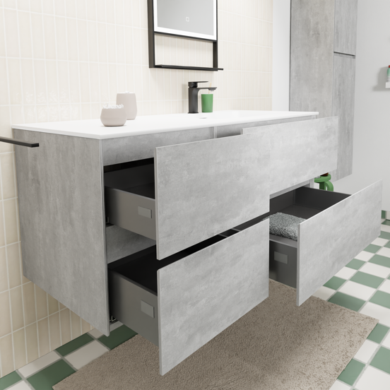 Storke Edge zwevend badmeubel 120 x 52 cm beton donkergrijs met Mata asymmetrisch rechtse wastafel in solid surface mat wit
