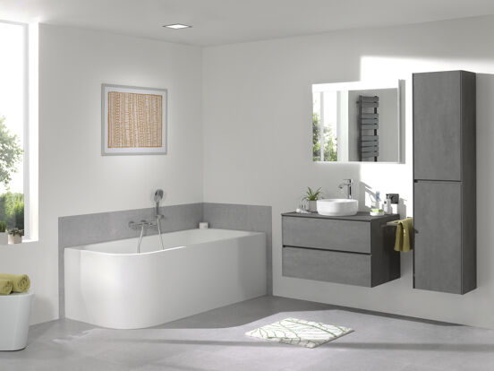 Storke Edge zwevende wastafelonderkast 85 x 52 cm beton donkergrijs 2 lades