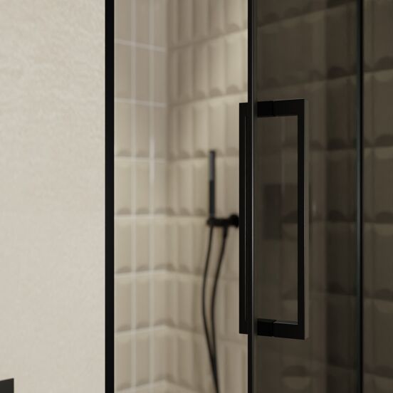 Balmani Senses Design Dusche Drehtür, Rechts, 100 cm x 210 cm, Rauchglas, Profil Schwarz