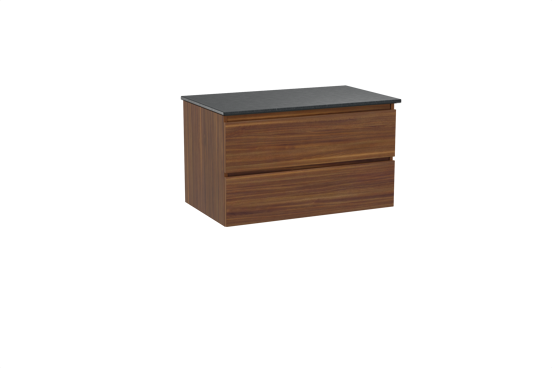 Balmani Lucida meuble salle de bains suspendu 90 x 55 cm noyer américain avec Stretto tablette simple en granit noir