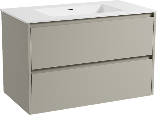 Storke Seda meuble salle de bains suspendu 95 x 52 cm soie grise avec Mata plan simple en solid surface blanc mat