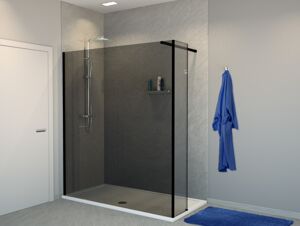 Balmani Modular inloopdouche met vaste zijwand 180 x 200 cm rookglas mat zwart profiel