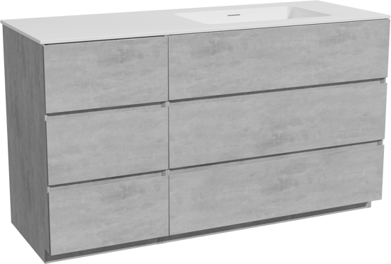 Storke Edge meuble salle de bains à poser 140 x 52 cm béton gris foncé avec Mata vasque asymétrique droite en solid surface blanc mat