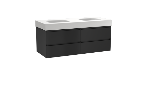 Balmani Mitra meuble salle de bains suspendu 135 x 55 cm noir mat avec Arcato double vasque en solid surface blanc mat
