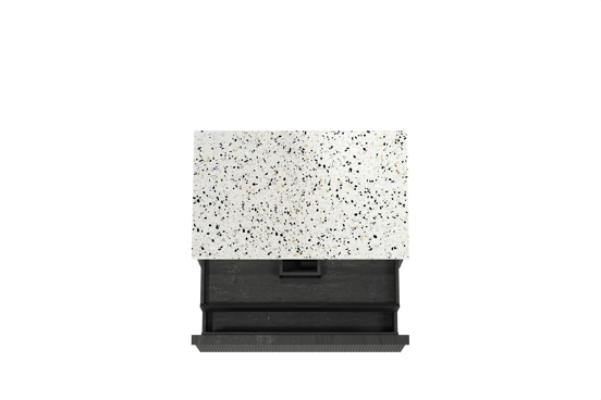Balmani Forma zwevend badkamermeubel 90 x 55 cm zwarte eik met Stretto enkel tablet in mat wit/zwart terrazzo, Verticale symmetrische rechte ribbel