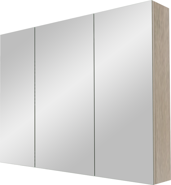 Linie Lado zwevend badkamermeubel 100 x 46 cm grijze eik met Baro enkele wastafel in porselein glanzend wit en Montro spiegelkast