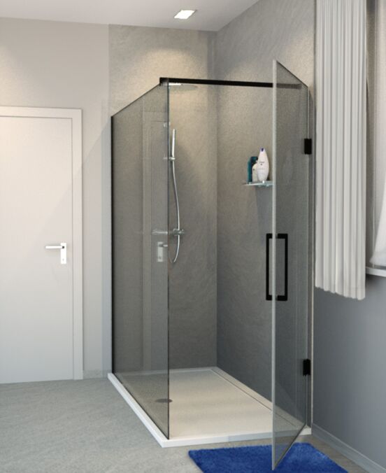 Balmani Modular inloopdouche met deur 160 x 200 cm rookglas mat zwart profiel