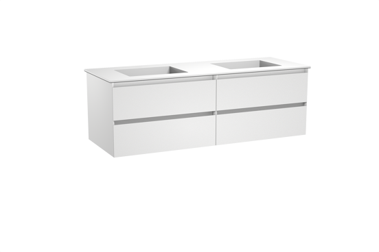 Balmani Mitra meuble salle de bains suspendu 150 x 55 cm blanc mat avec Tablo Stretto double vasque en solid surface blanc mat