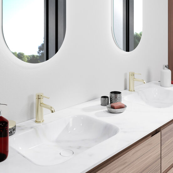 Blaufoss Round EcoStart standaard wastafelkraan Brushed Champagne Gold