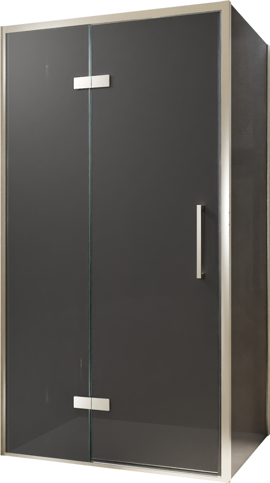 Balmani Senses Design douchehoek met linkse draaideur en vaste zijwand, 100 x 100 cm, Rookglas, Brushed CoolMetal profielen, met coating